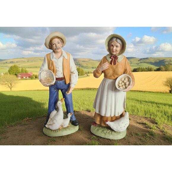 Homco Old Man & Woman Figurines Feeding Chickens & Ducks 1426 Home Interiors - Picture 2 of 12